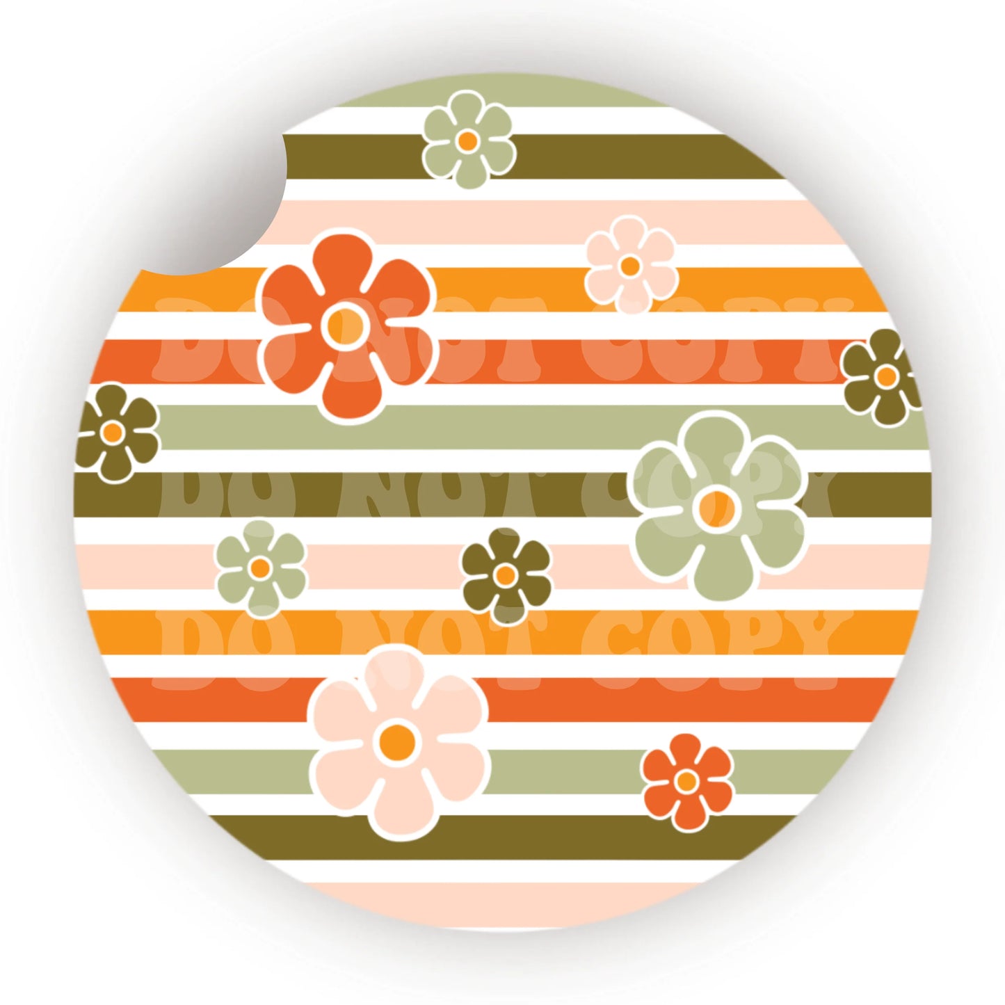 Striped Floral Car Coaster- Set 2