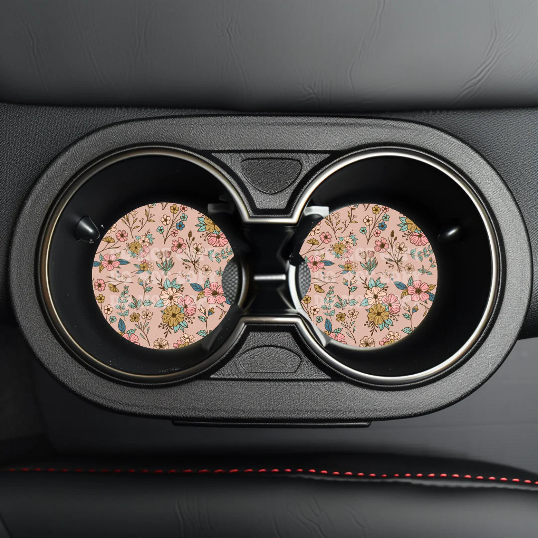 Boho Flowers Car Coaster- Set 2