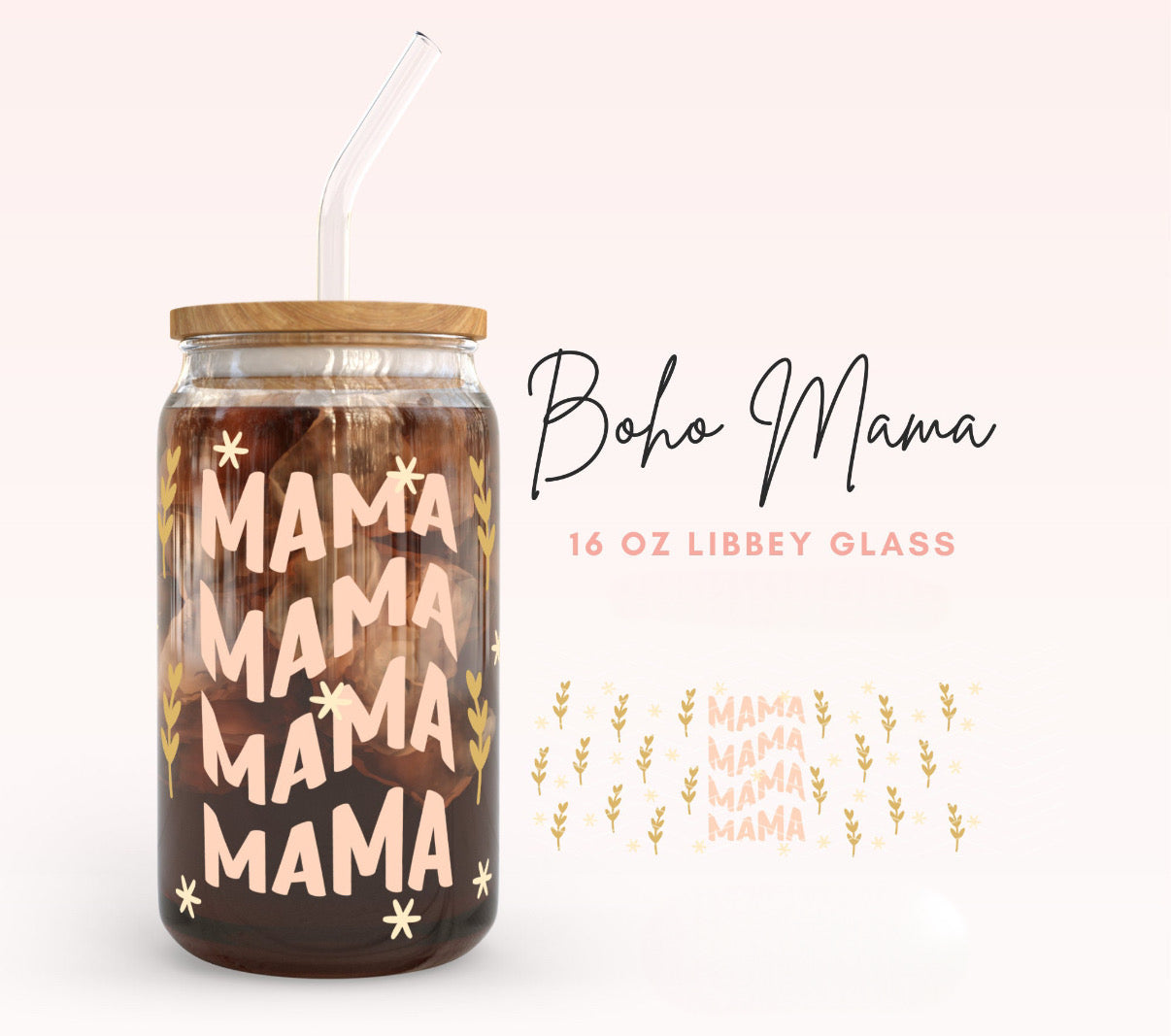 Boho Mama 16oz Glass Cup