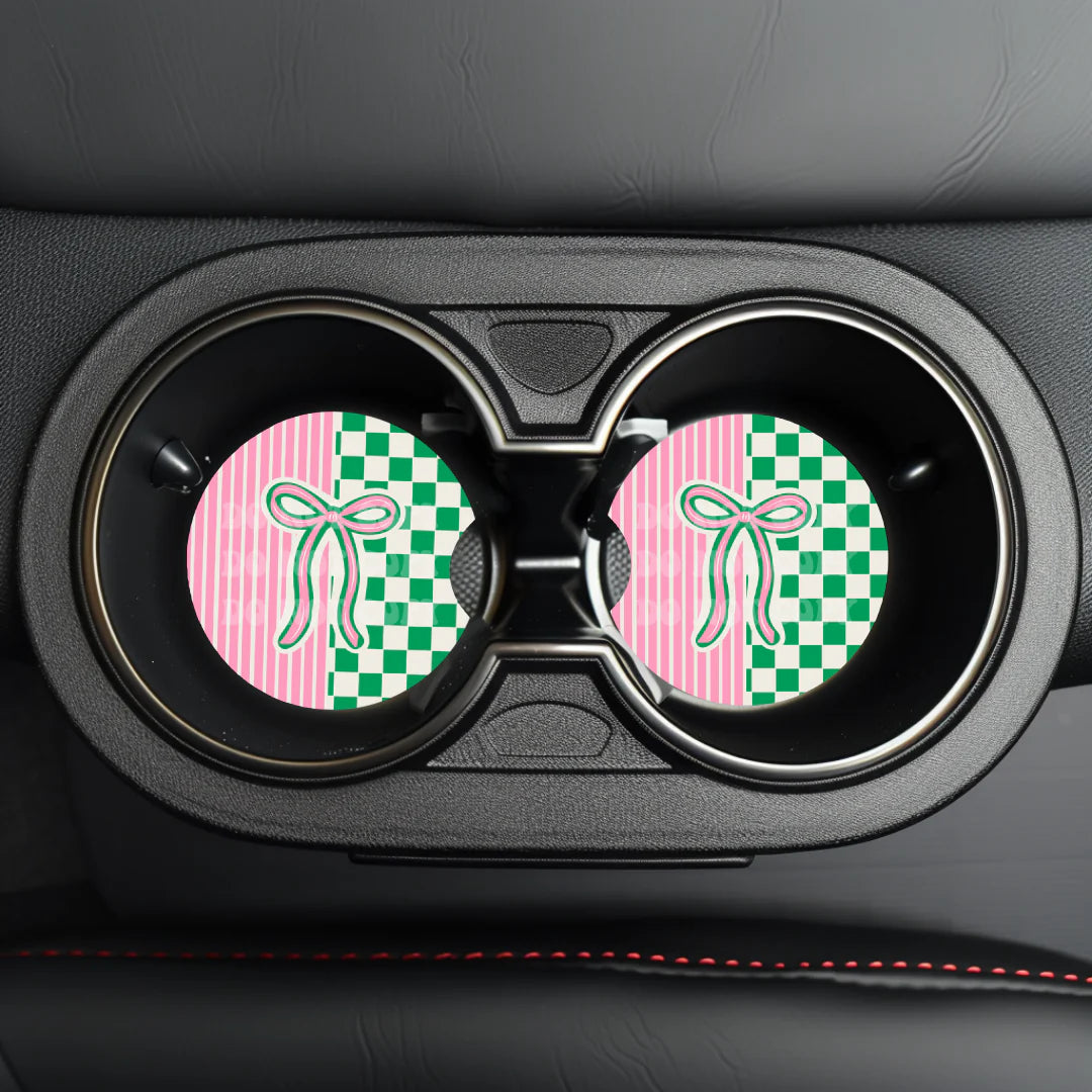 Preppy Bow Car Coaster- Set 2