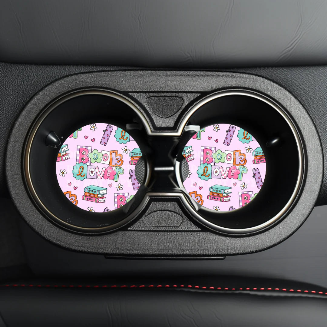 Retro Book Lover Car Coaster- Set 2