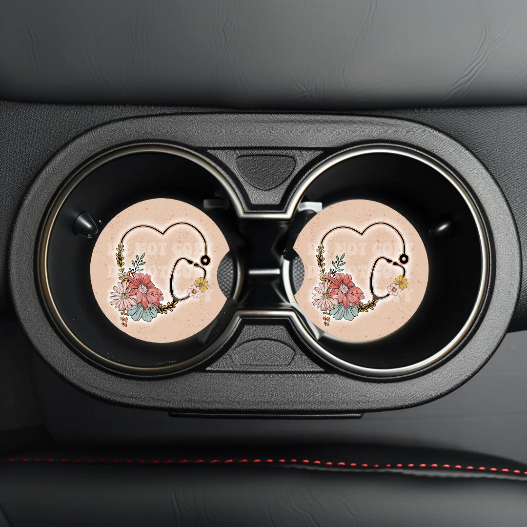 Floral StethoscopeCar Coaster- Set 2