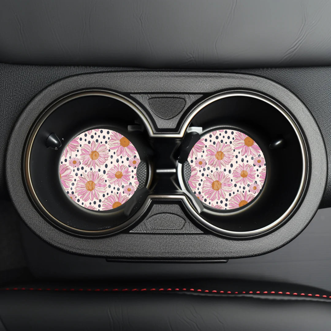 Polka Dot Daisies Car Coaster- Set 2