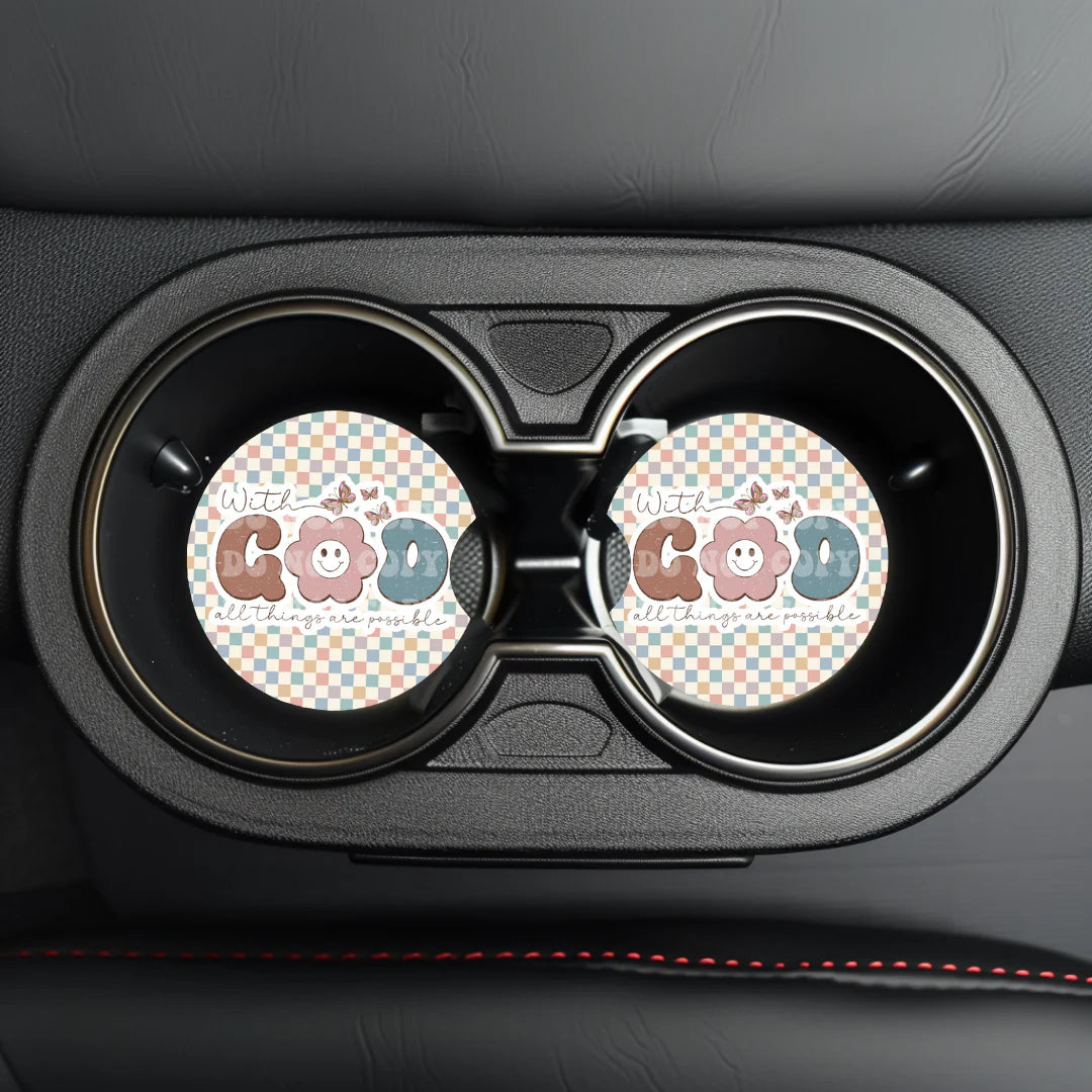 With God All Things Are Possible Car Coaster- Set 2