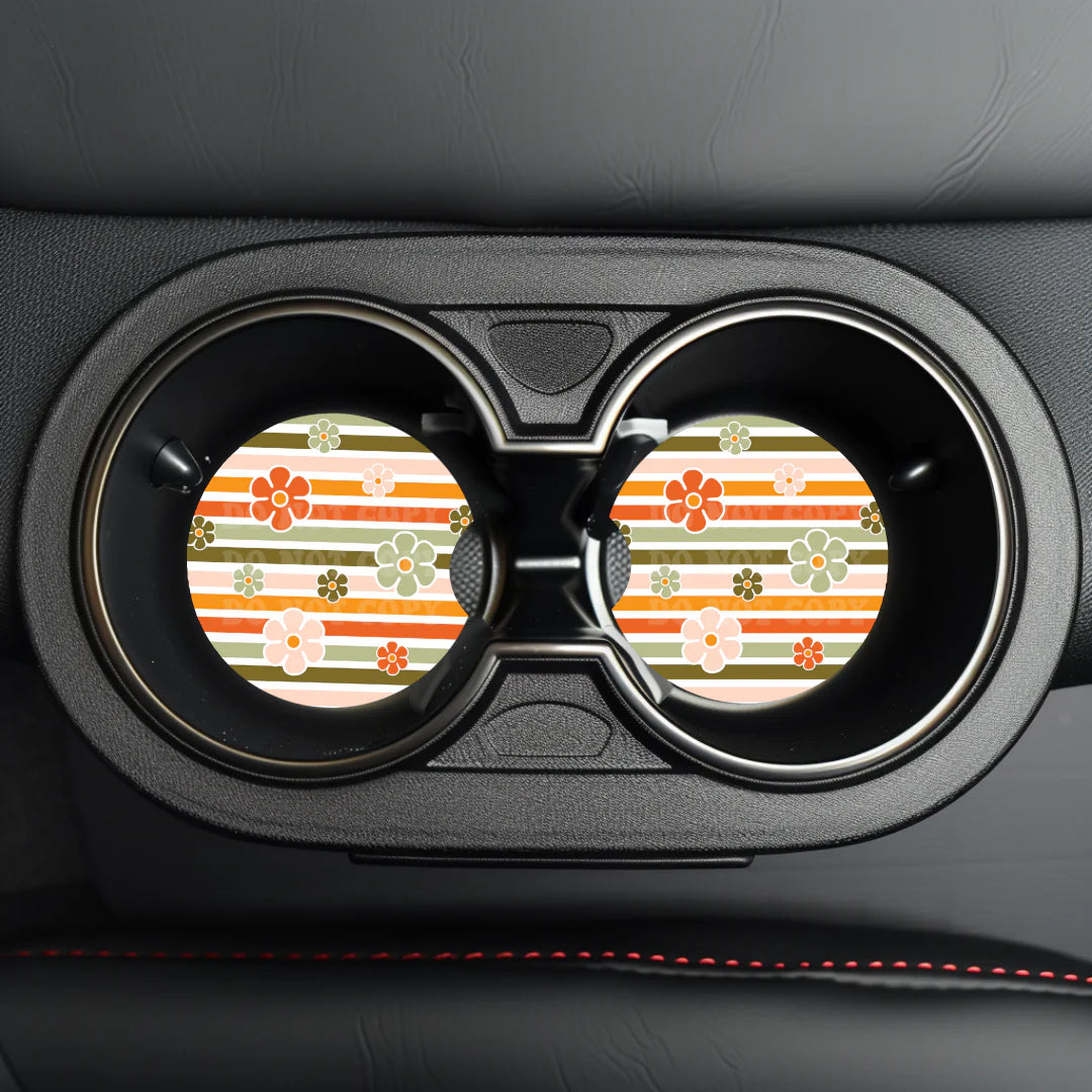 Striped Floral Car Coaster- Set 2