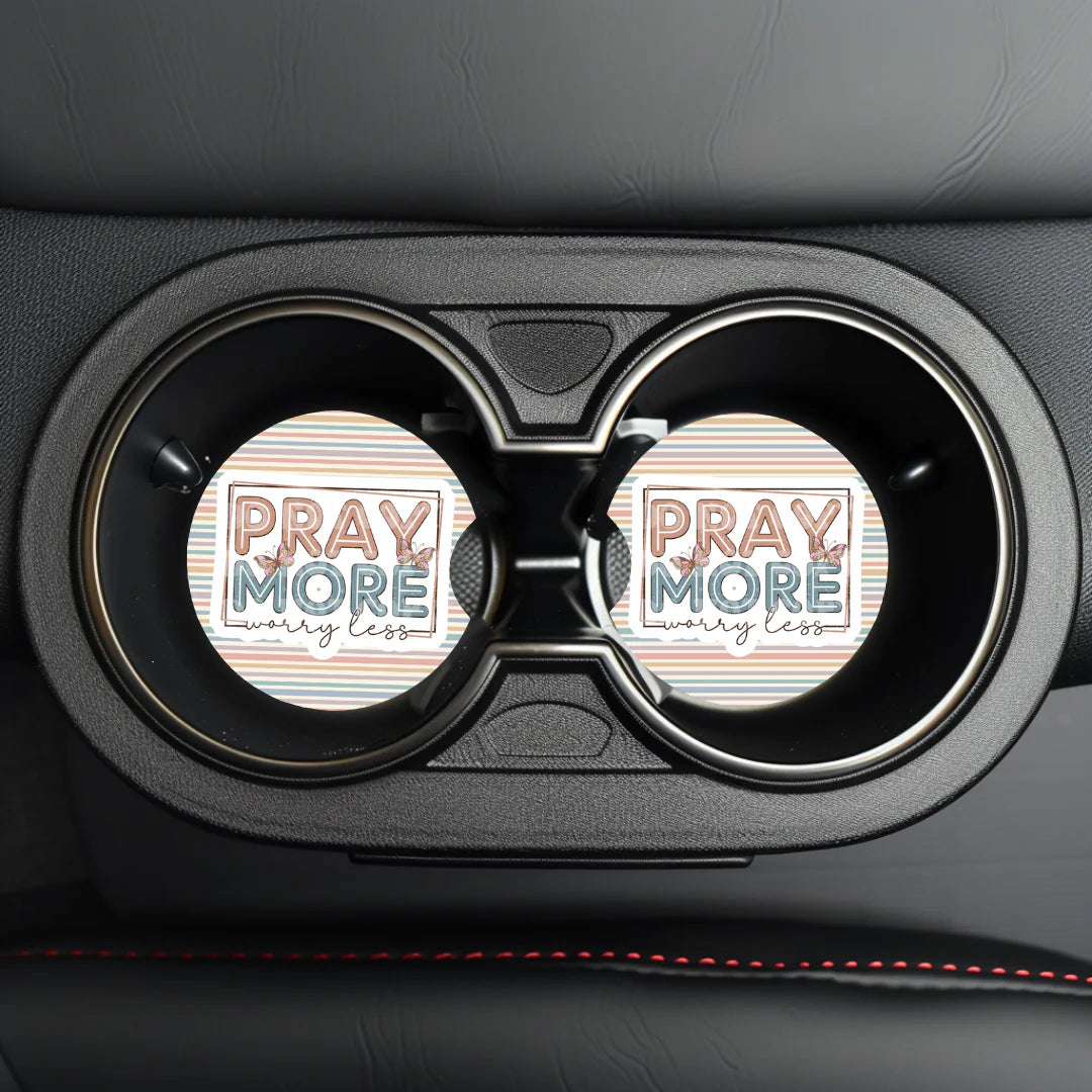 Pray More Worry Less Car Coaster- Set 2