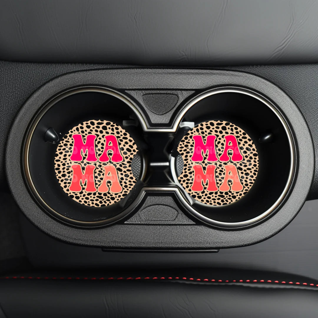 Leopard Print Mama Car Coaster- Set 2