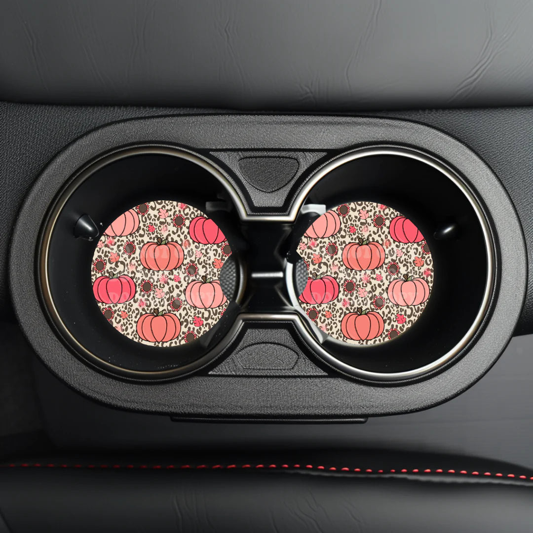 Leopard Print Pumpkin Car Coaster- Set 2
