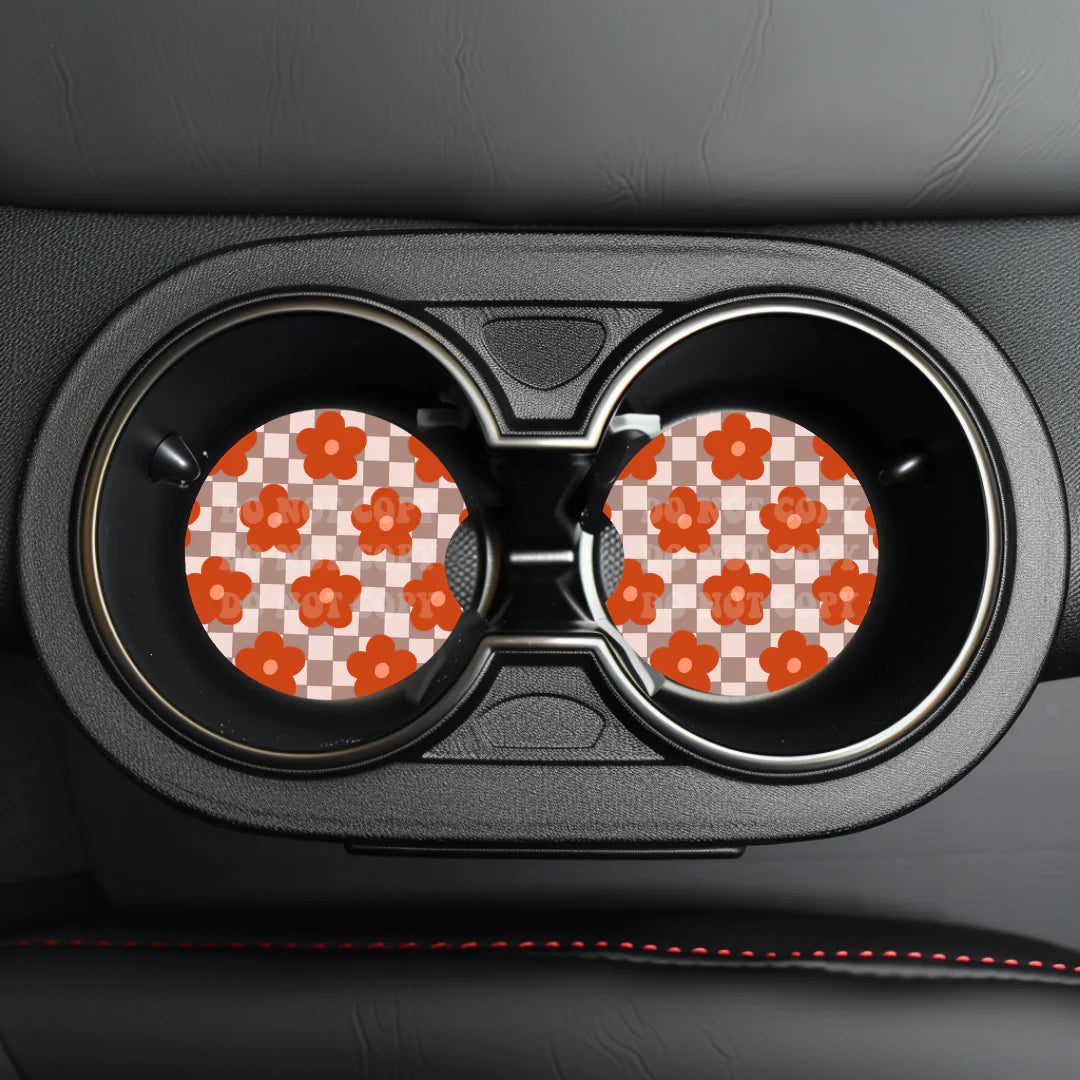Red Flowers Car Coaster- Set 2