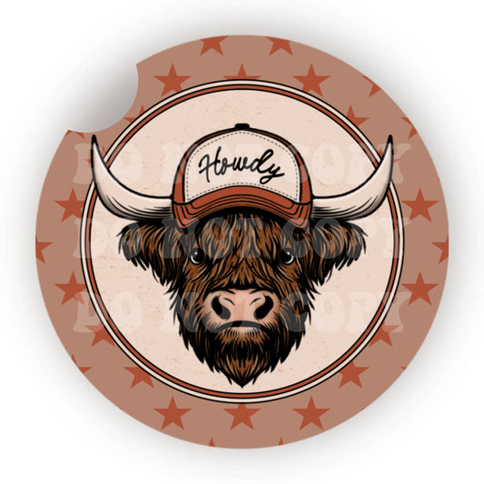 Howdy Longhorn Car Coaster- Set 2