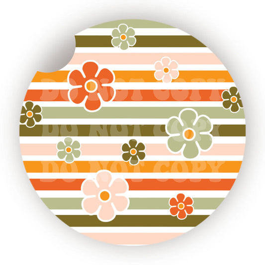 Striped Floral Car Coaster- Set 2