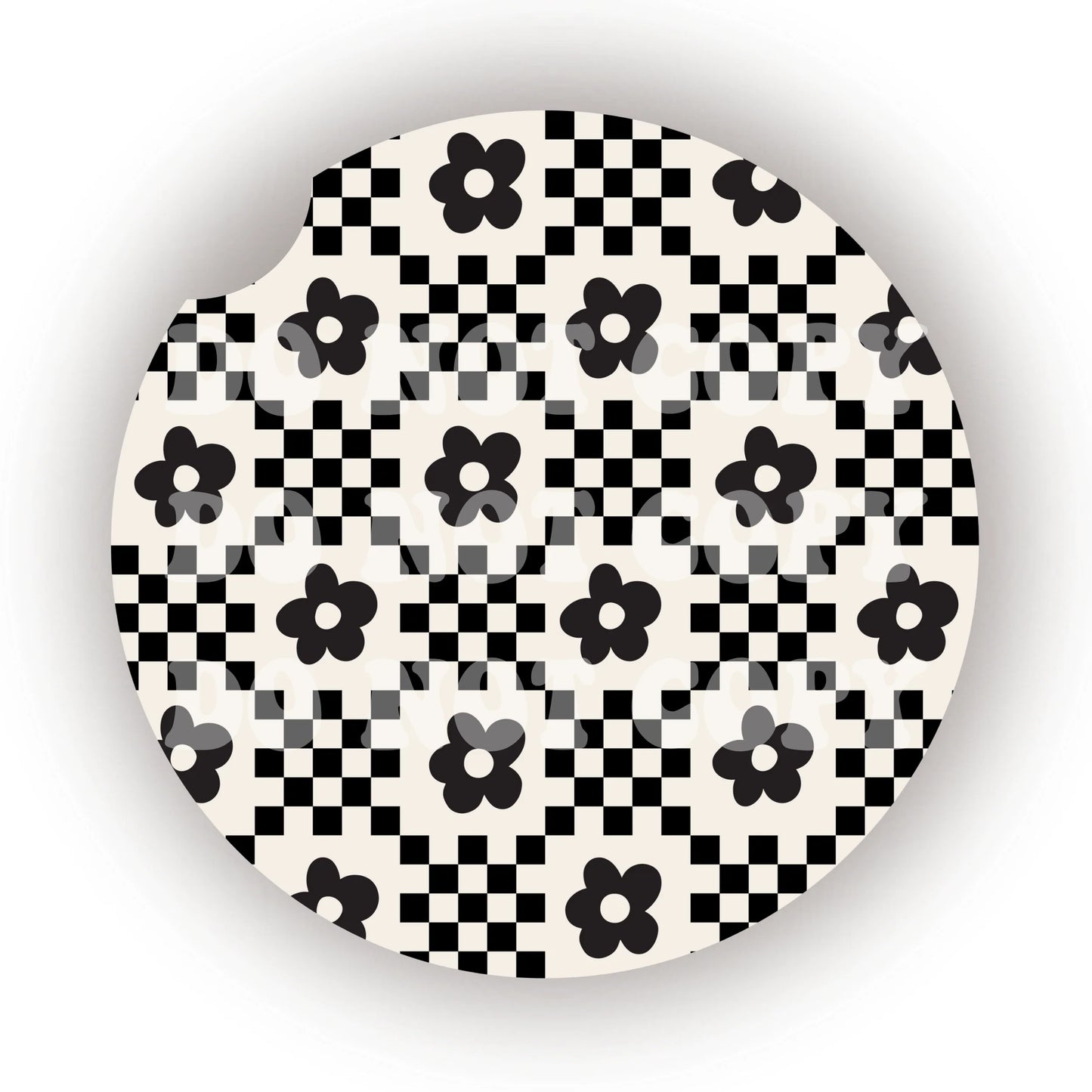 Neutral Checker Flowers Car Coaster- Set 2