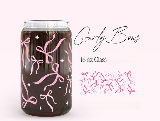 Girly Bows 16oz Glass Cup