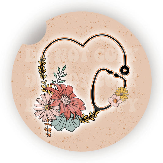 Floral StethoscopeCar Coaster- Set 2
