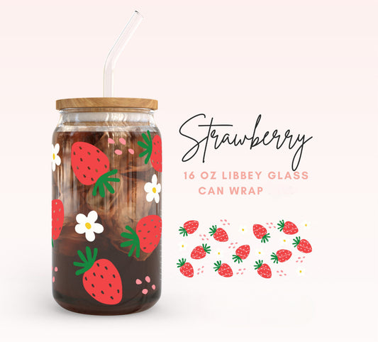 Strawberry 16oz Glass Cup