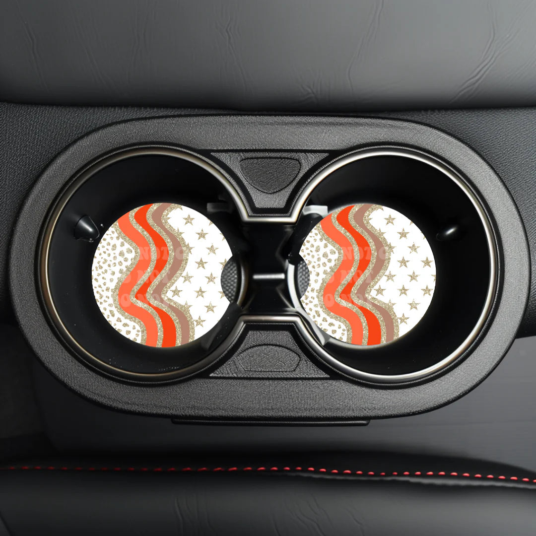Retro Faux Glitter Car Coaster- Set 2