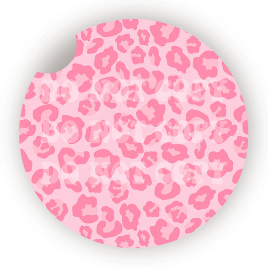 Light Pink Leopard Print Car Coaster- Set 2