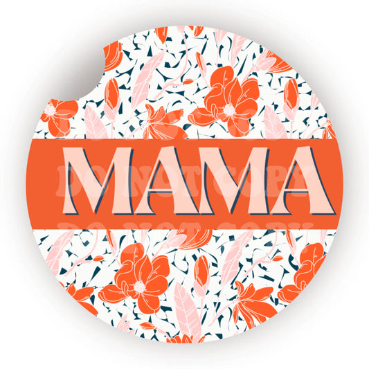 Orange Floral Mama Car Coaster- Set 2
