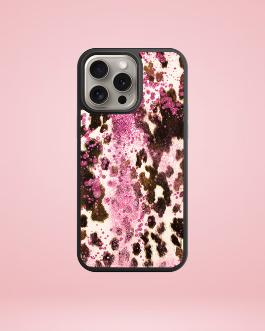 Pink Glitter Cow Print iPhone Case